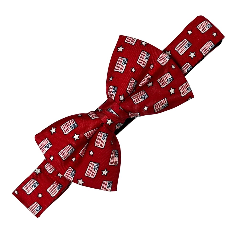 Vineyard Vines Bow Tie Mens OS Red American Flag Stars 100% Silk Adjustable